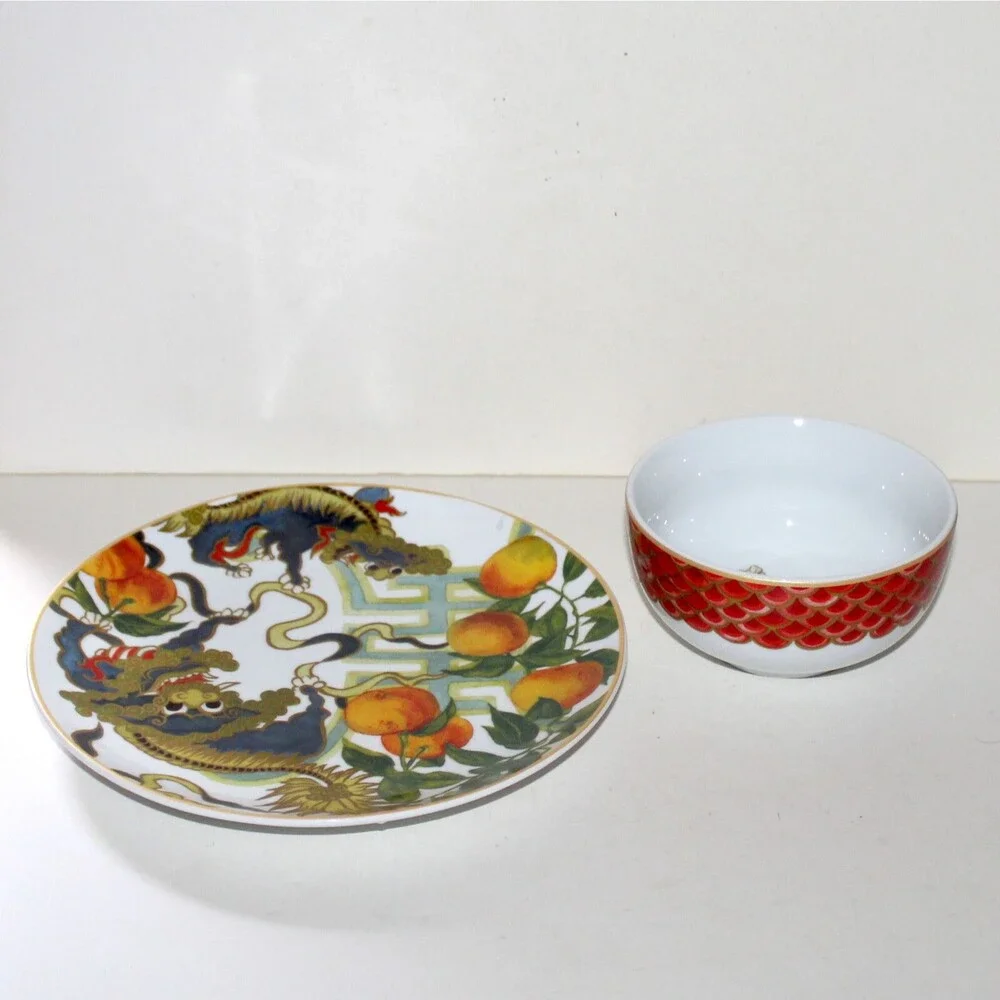 Williams Sonoma Lunar New Year Dinner Plate + Rice Bowl Dog mandarin China